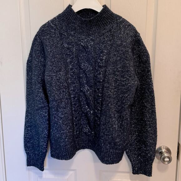 Banana Republic Sweaters - Banana Republic Mock Neck Cable Knit Cropped Sweater size Large Navy Blue